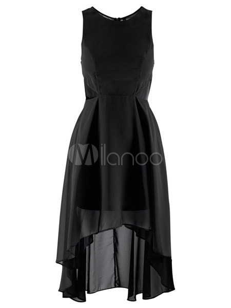 Fashion Black Crewneck Cut Out Sleeveless Maxi Dress for Woman ...