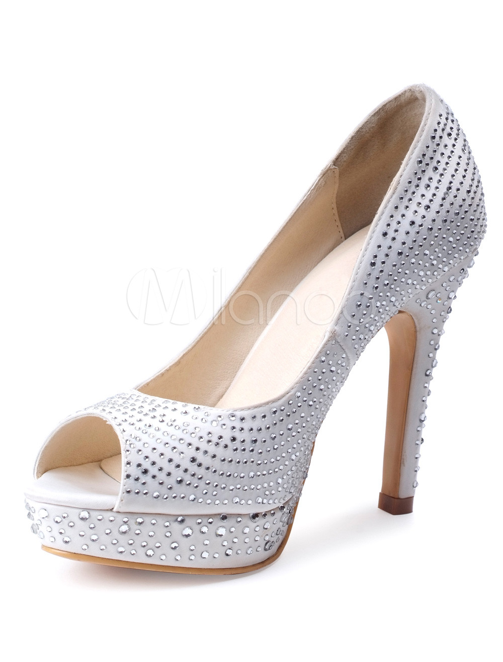 Gray Rhinestone Silk And Satin Fashion Peep Toe Shoes - Milanoo.com