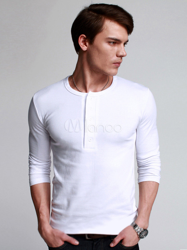 Long Sleeves Crewneck Solid Color Cotton Trendy T-Shirt For Man ...