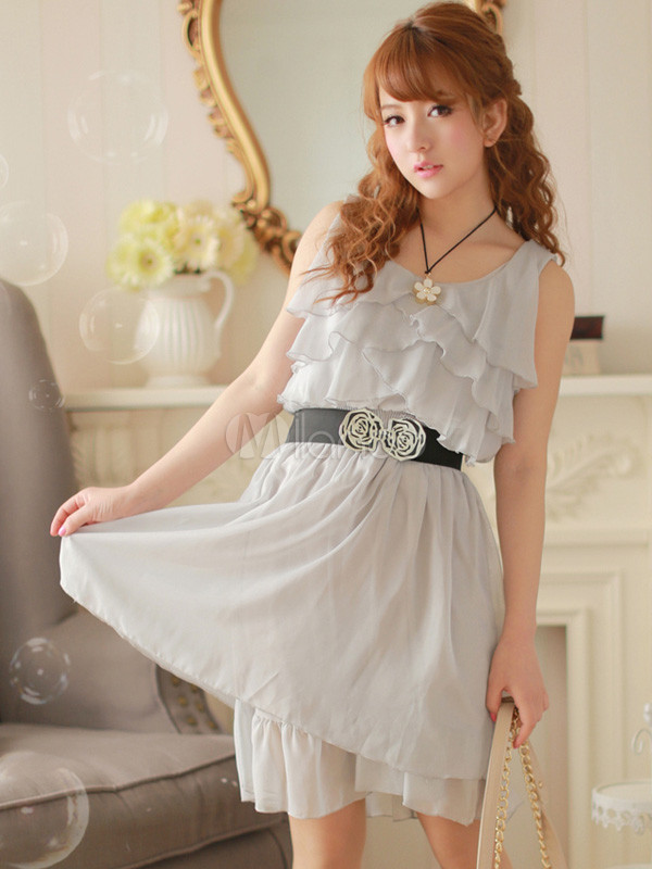 Sleeveless Solid Color Layered Chiffon Charming Women's Mini Dress ...