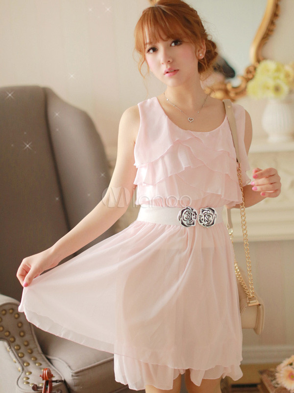 Sleeveless Solid Color Layered Chiffon Charming Women's Mini Dress ...