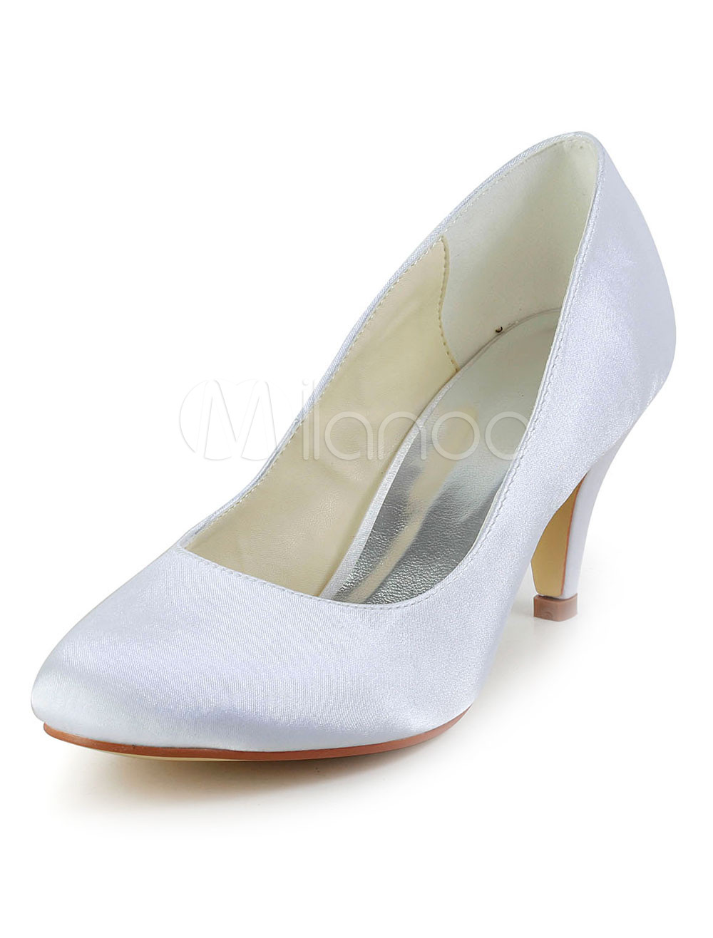 Glamour White Round Toe Silk And Satin Pumps For Bridal - Milanoo.com