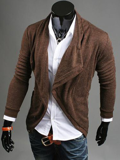 Unique Asymmetrical Solid Color Cotton Men's Casual Cardigan - Milanoo.com