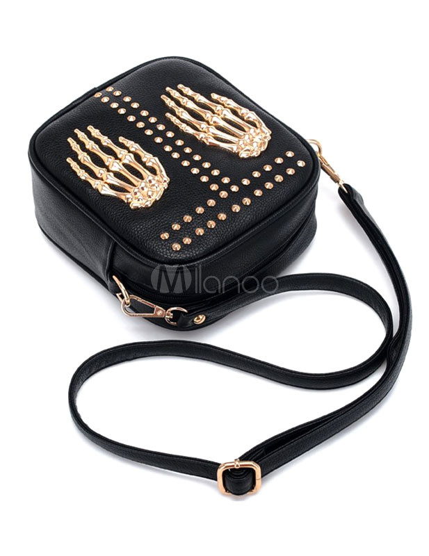 Black Studded Vertical Shape PU Leather Stylish Women's Cross Body Bag