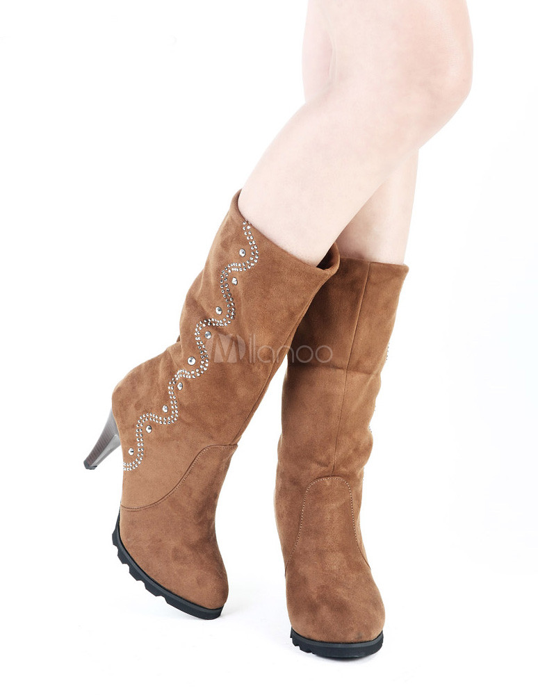 chunky brown heel boots