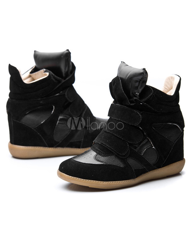 Black Velcro Round Toe Suede Women's Sneakers - Milanoo.com