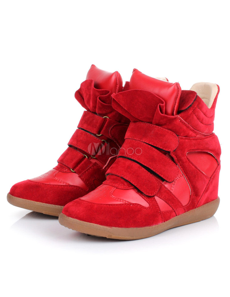 Red Round Toe Suede Woman's Sneakers - Milanoo.com