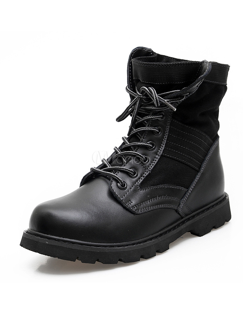 Cowhide Lace-Up Round Toe Comfortable Boots for Men - Milanoo.com