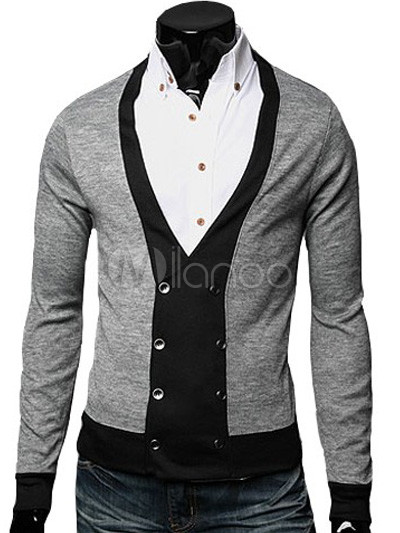 Double Breasted Two-Tone Buttons Cotton Long Sleeves Stylish Men's ...