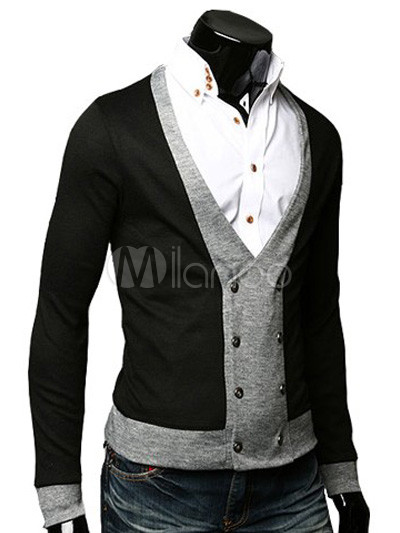 Double Breasted Two-Tone Buttons Cotton Long Sleeves Stylish Men's ...