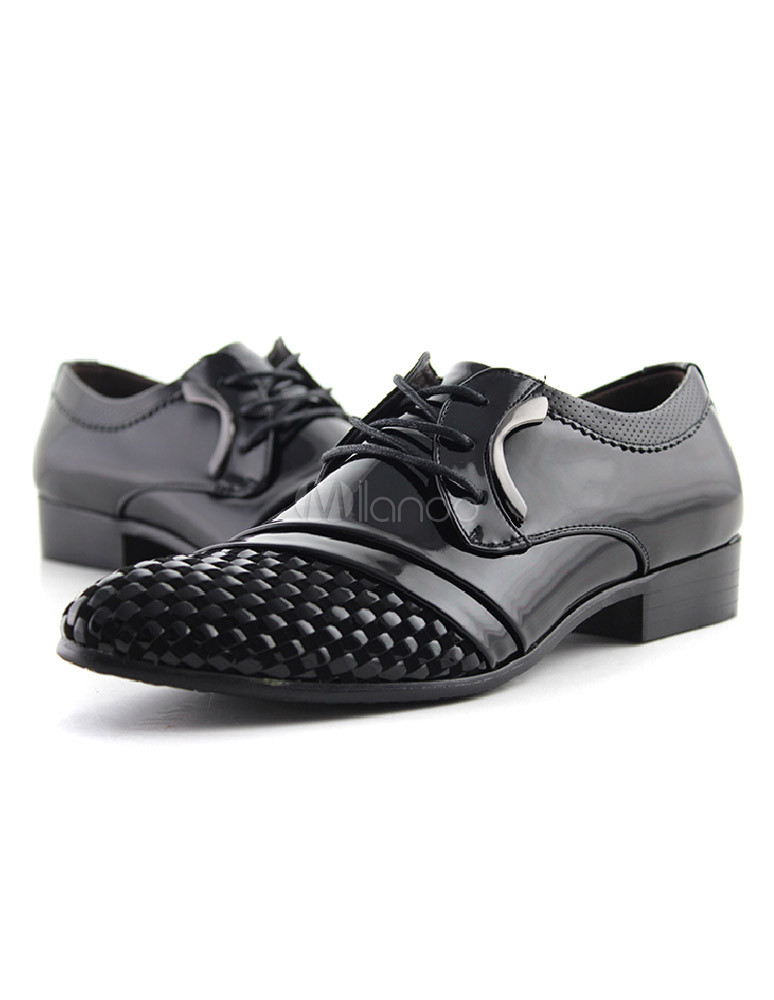 Fantastic Black Almond Toe Faux Leather Man's Dress Shoes - Milanoo.com