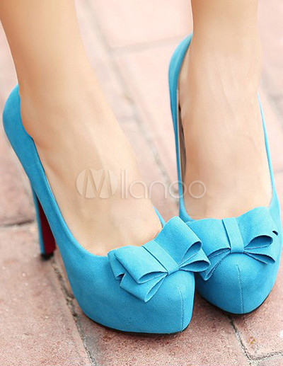 Stiletto Heel Bow Micro Suede Upper Charming Woman's Platform Pumps ...