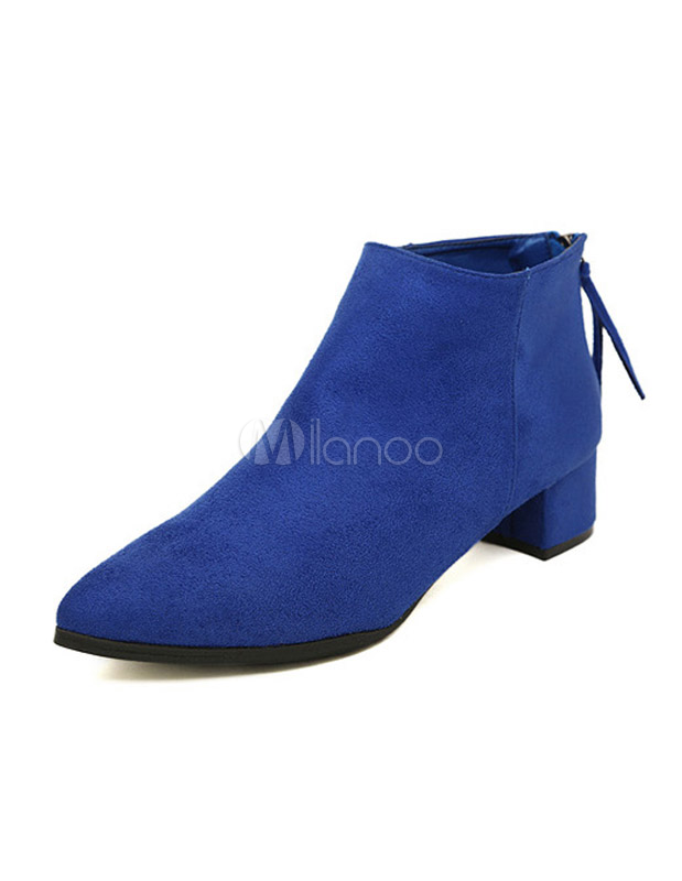 Blue Pointed Toe Zipper Terry Quality Women's Flat Booties - Milanoo.com