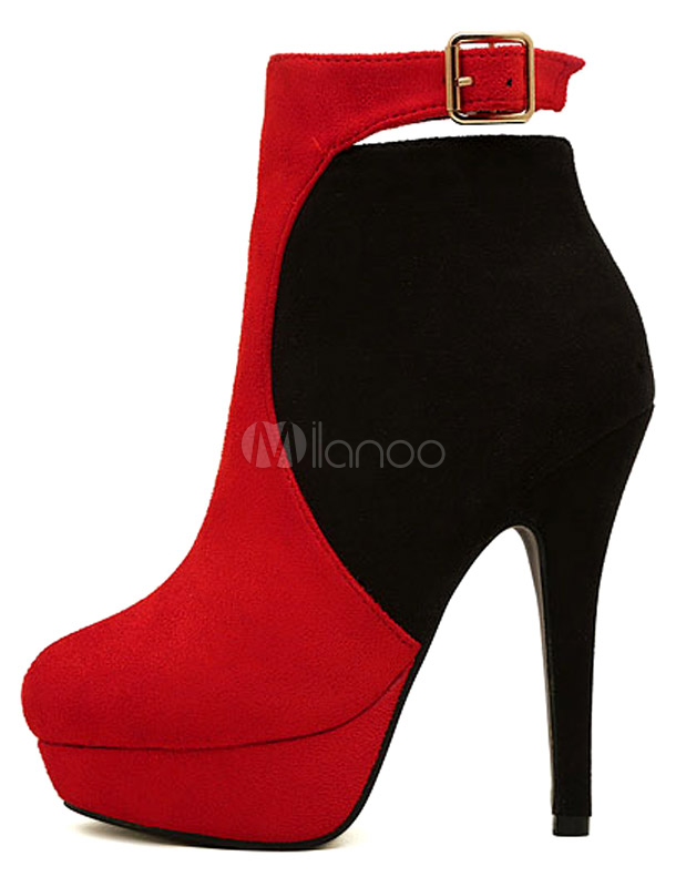 Botines de punta almendra rojo Color Block Terry gran mujer tacón alto -  Milanoo.com