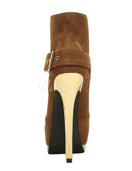 high heel booties brown