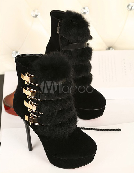 Black Stiletto Heel Micro Suede Upper Modern Booties For Woman ...