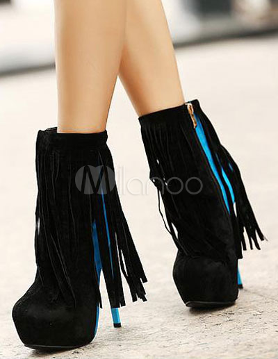 Great Fringe Pu Leather High Heel Booties For Woman 