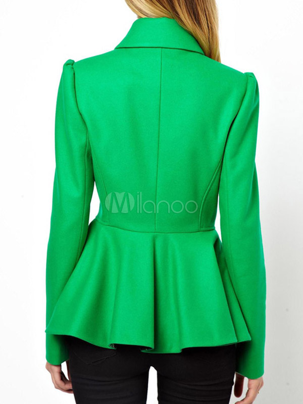 Modern Green Spread Neck Peplum Wool Blend Woman S Coat Milanoo Com