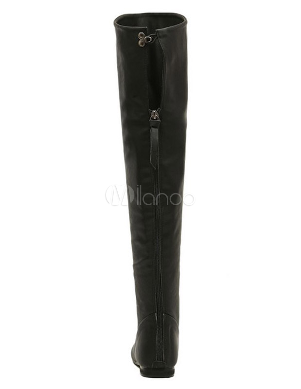 Charming Black PU Leather Woman's Knee Length Boots