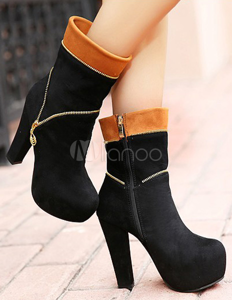 round toe chunky heel booties