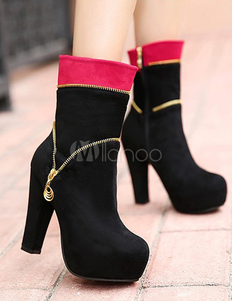 round toe chunky heel booties