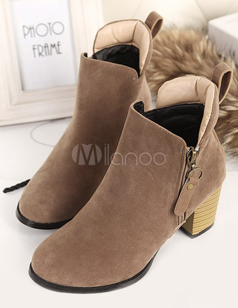 Dedo del pie redondo grueso tacón cuero tacones muy altos botines para  mujeres - Milanoo.com