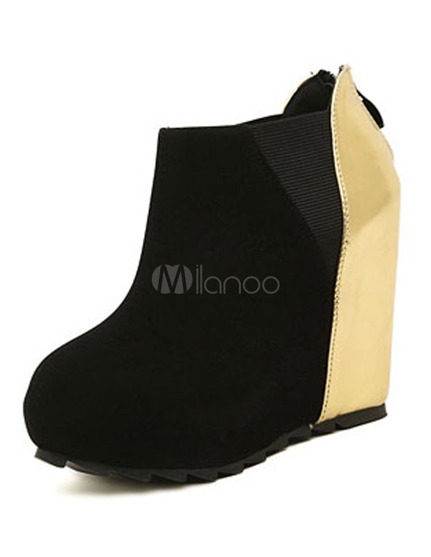 gold wedge booties