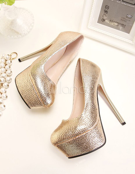 Sexy Gold Round Toe Glitter Sequined Cloth Women's Platform Pumps - Milanoo.com