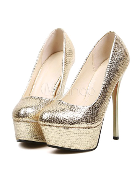 Sexy Gold Round Toe Glitter Sequined Cloth Women's Platform Pumps ...