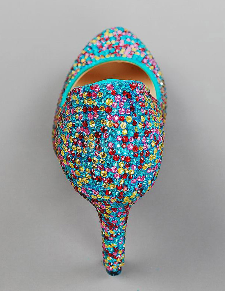 multicolor rhinestone heels