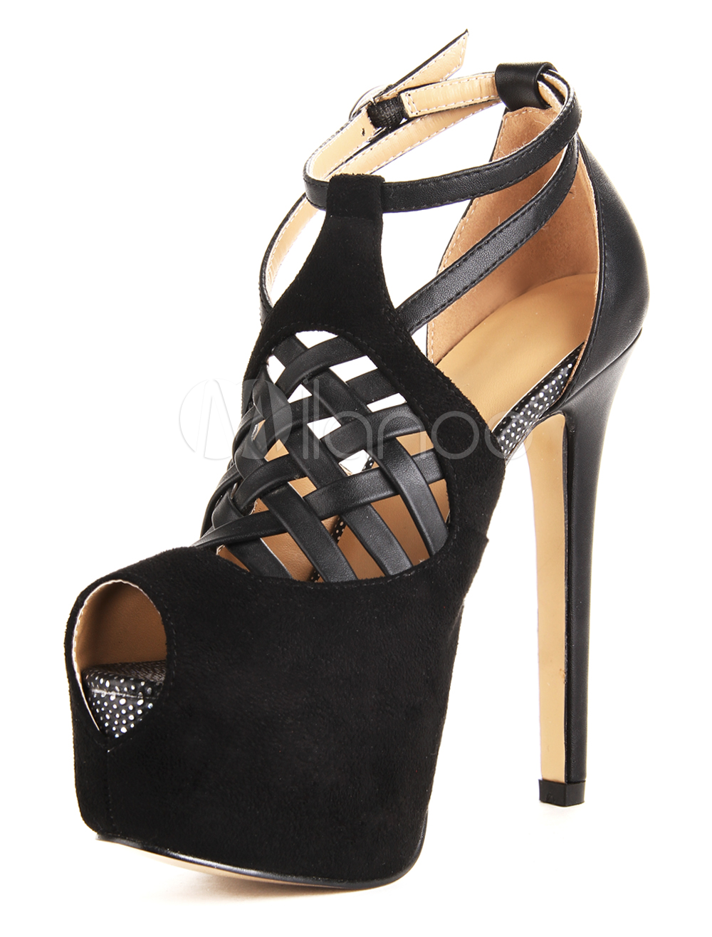 Black Peep Toe Stiletto Heel Suede High Heel