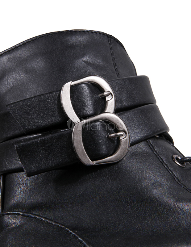 Black Grommets PU Leather Round Toe Fabulous Men's Boots