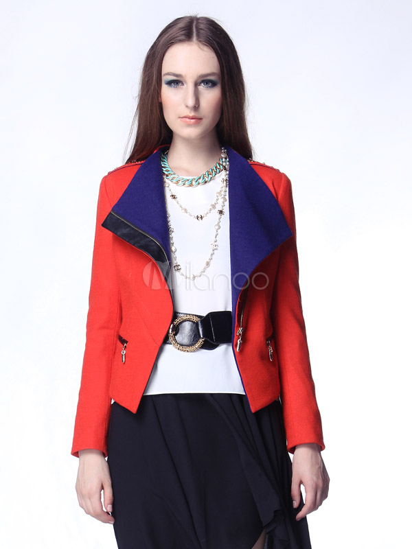 Wool Notch Collar Long Sleeves Solid Color Shaping Fashionable Jacket