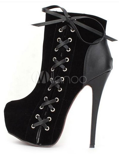 Round Toe Leather Stiletto Heeled Ankle Boots - Milanoo.com