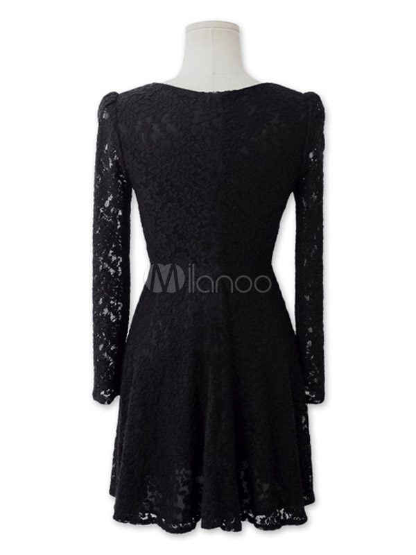 Long Sleeves Solid Color Cotton Sweet Skater Dress for Woman - Milanoo.com