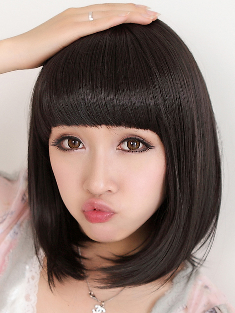 black bob wig with fringe