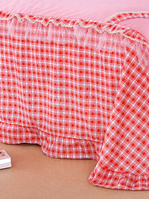 Sweet 4Piece Pink Plaid Cotton Bedding Set