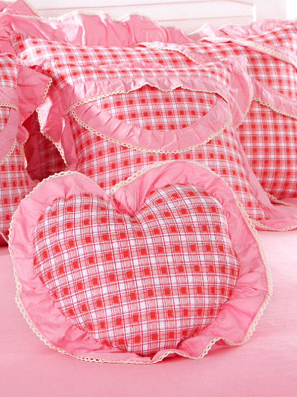 Sweet 4Piece Pink Plaid Cotton Bedding Set