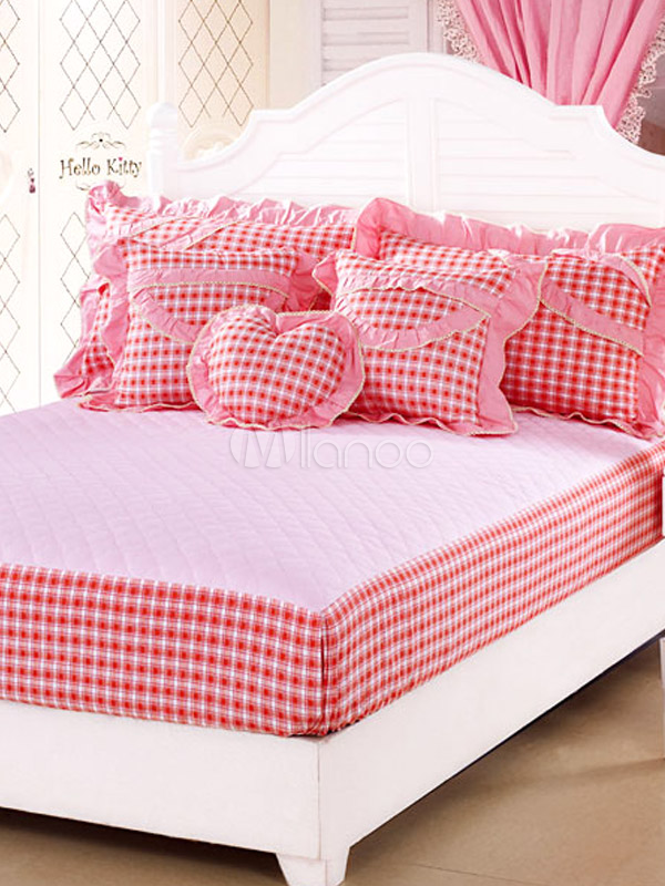 Sweet 4Piece Pink Plaid Cotton Bedding Set