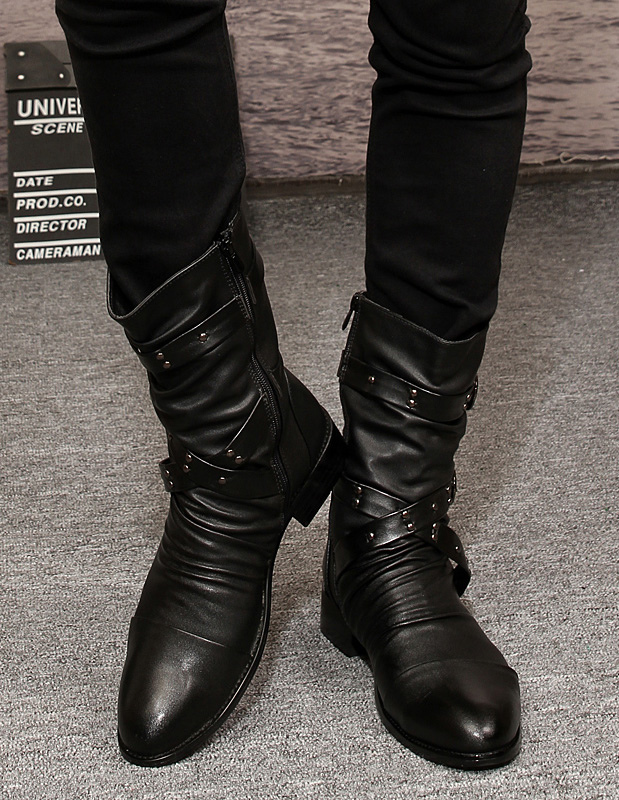 Men's Black Buckle Criss Cross PU Boots - Milanoo.com