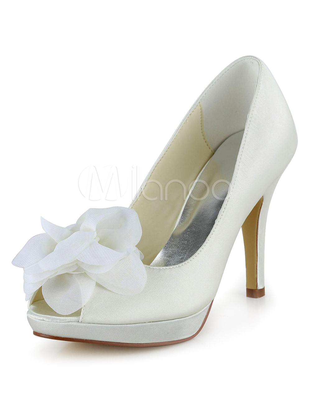 White Antique Design Peep Toe Silk And Satin Bridal Pumps - Milanoo.com