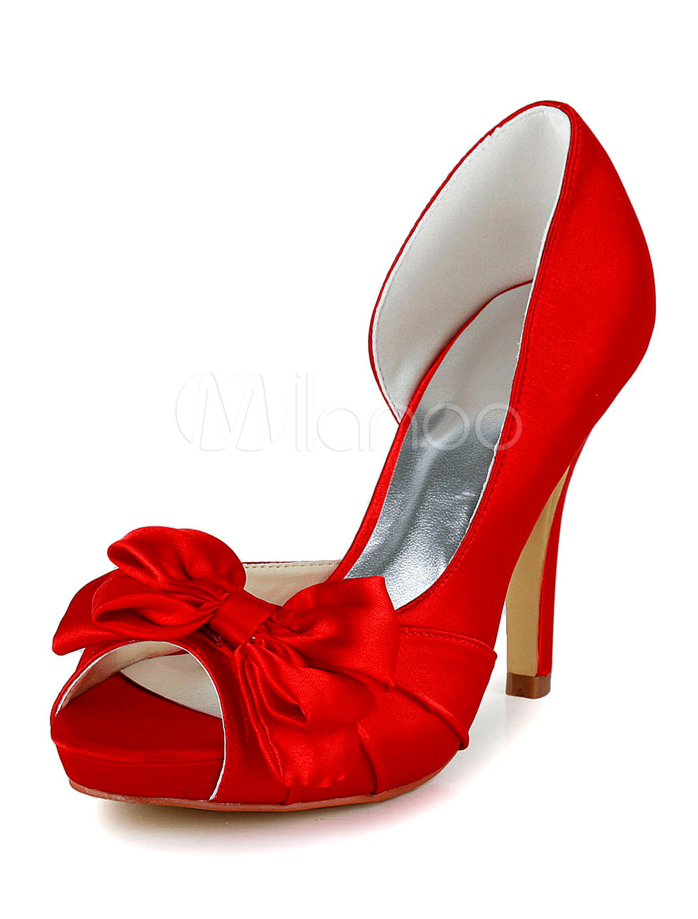 Red Peep Toe Silk And Satin Bridal Pumps - Milanoo.com