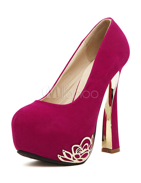 zapatos de tacón de felpa de color fucsia - milanoo