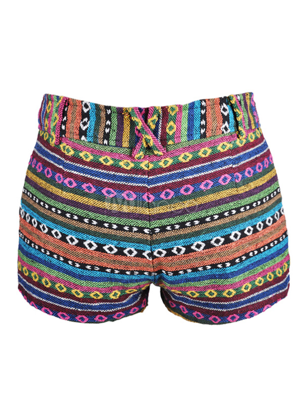 Multi Color Geometric Cotton Tribal Shorts For Women - Milanoo.com