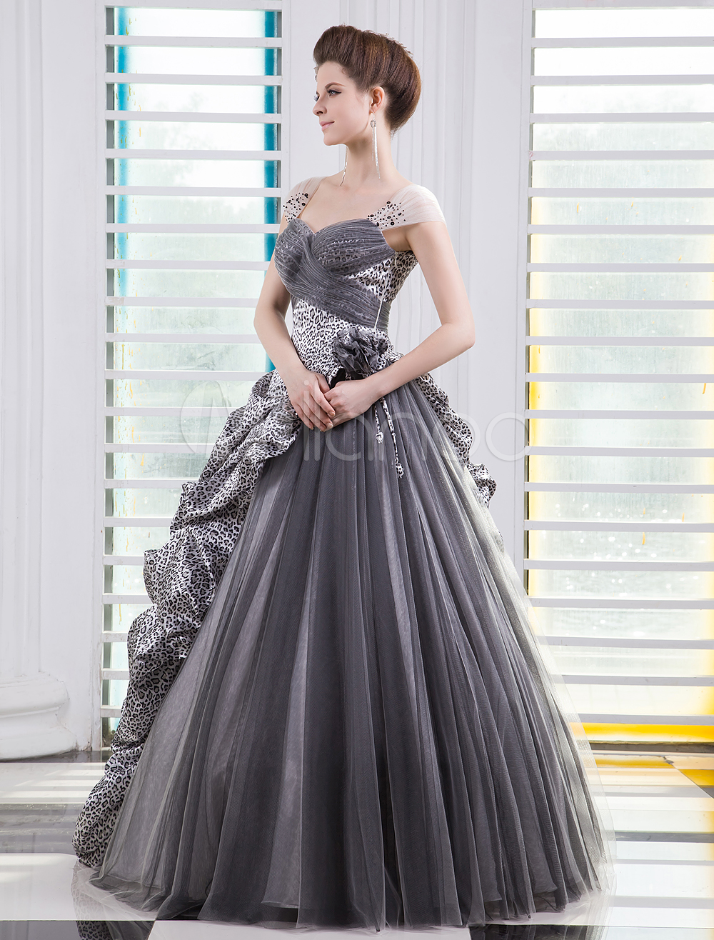 Ball Gown Deep Gray Tulle Sweetheart Quinceanera Dress Milanoo ...