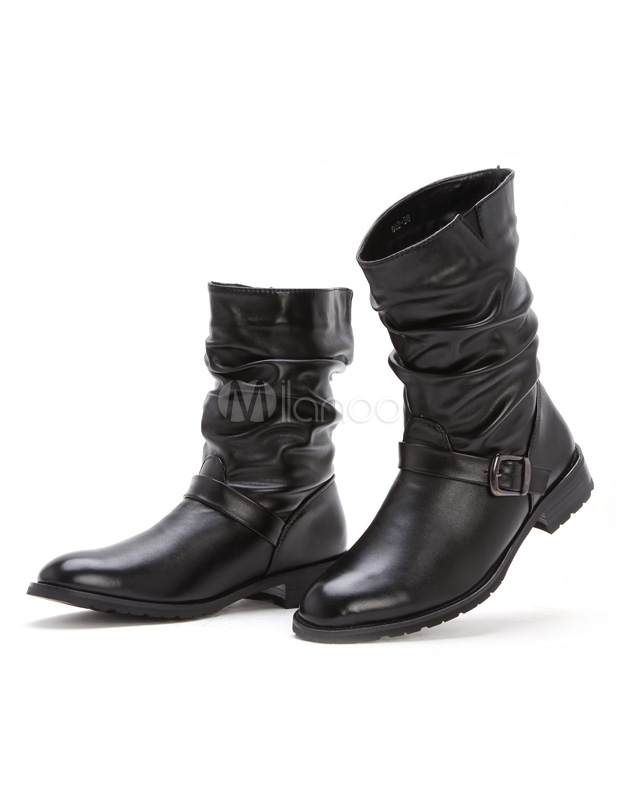 Monje negro correa dedo almendras moda botas para hombre - Milanoo.com