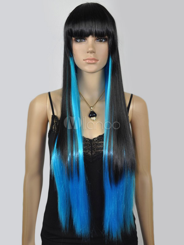 Split Color Straight Synthetic Urban Long Wig For Woman