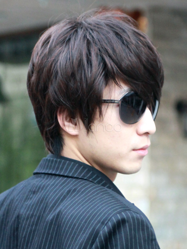 Natural Chestnut Brown Straight Synthetic Short Wig For Man
