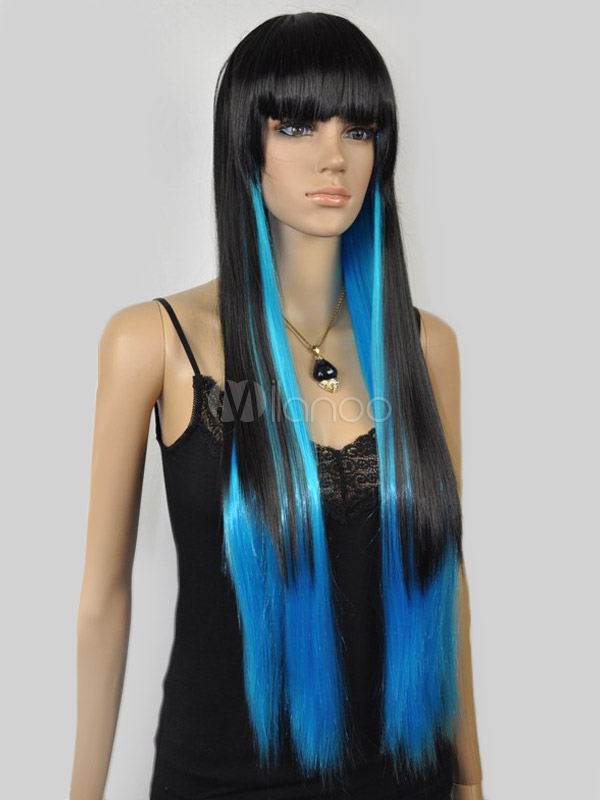 Split Color Straight Synthetic Urban Long Wig For Woman