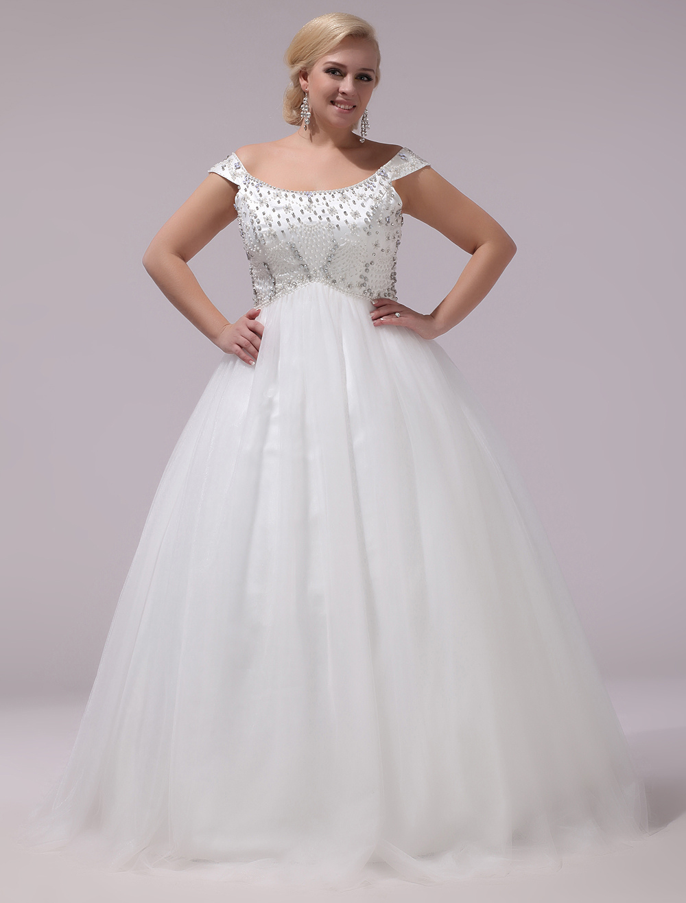 Plus Size Wedding Dresses Tulle Rhinestones Beading Bridal ...